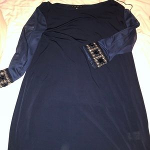 Navy Dress with Mesh Sleeves